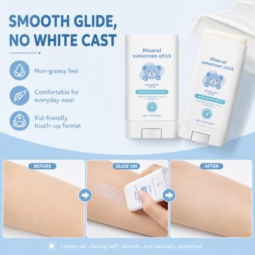Kids Sun Cream Stick SPF 50+ - Mineral Sunscreen for Face & Body - UVA/UVB Broad Spectrum Protection - Water-Resistant & Fragrance-Free - Mess-Free Travel Size Suncream Stick for Children - 17g — view 6