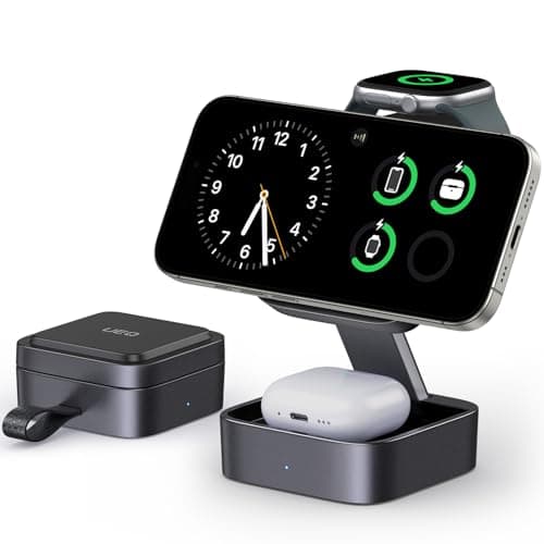 UEQ 3 in 1 Wireless Charging Station for Apple Devices,Compatible with MagSafe,Foldable Fast Travel Magnetic Wireless Charger for iPhone 17 Air 16 15 14 13 12,for Apple Watch and Earbuds