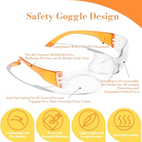 BIRDDIE 10-Pack Safety Glasses, Anti-Fog Goggles Clear Bulk Safety Eyewear — view 4
