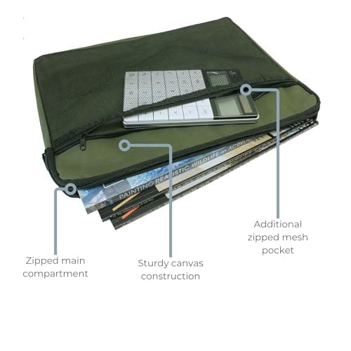 Cathedral Products A4 Canvas Document Bag with Zip and Outer Mesh Pocket - Green — view 5