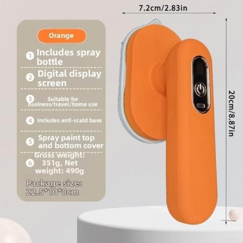 Vertical Garment Steamer, Mini-Wireless Iron Portable, Cordless Travel Garment Steamer with 3 Temperature Levels, Quick 30s Heat Up, 180° Rotating Head(Wireless Orange Iron) — view 2