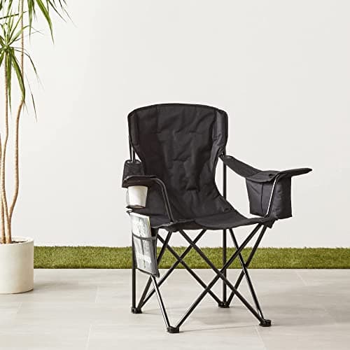 Amazon Basics Comfortable, Heavy Duty, Portable Camping Chair with 4-Can Cooler, Side Pocket, Cup Holder, and Carry Bag, Collapsible for Camping, Fishing, Beach, and Backpacking, XL, Padded, Black — view 2