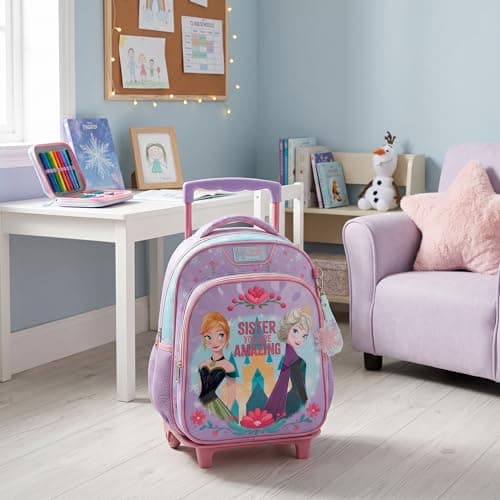 Disney Frozen Kindergarten Trolley Backpack with Wheels | Frozen Anna & Elsa ''Sister You are Amazing'' School Bag with 2 Compartments for Girls — view 3