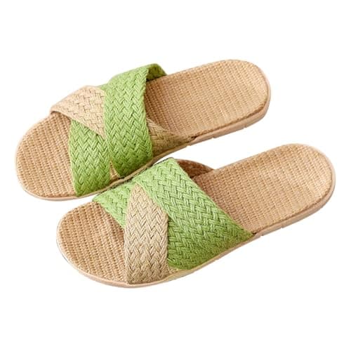 Women'S Linen Woven Sliders, Summer Wide Fit Open Toe Slippers Flats Slip-Resistant Flax Slides Sandals Slip On House Bamboo Shoes Lightweight Classic Indoor Footwear Casual Comfort Sandal For Shower
