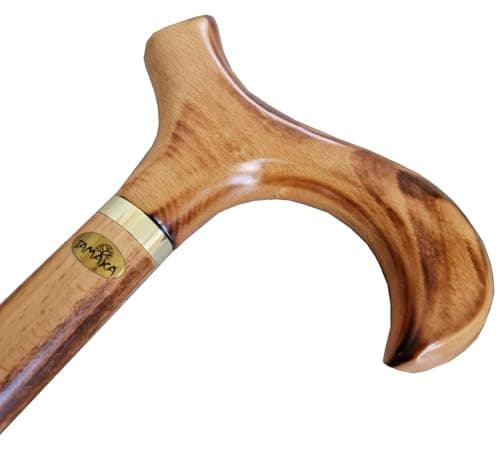 TAMAKA® Gents Handcrafted Scorched Handle Wooden Derby Cane With Collar Walking Stick Mens Ladies - 94cm (37") — view 2