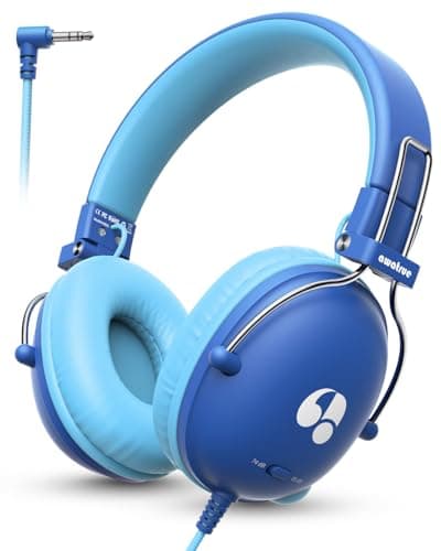 awatrue Kids Headphones, HK05 Wired Headphones for Kids with 74/85db Volume Limited, HD Sound, Sturdy Design & Super Light-135g, Over Ear earphones for iPad/Boys/Travel/School/Tablet (Blue)