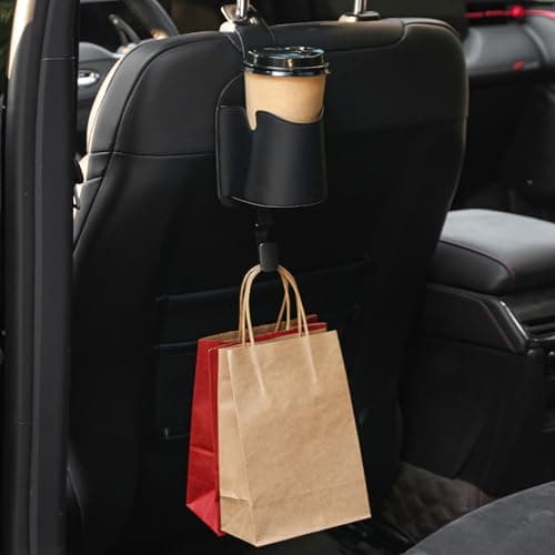 Qirc Car Seat Back Cup Holder, PU Leather Storage Organizer with Hook