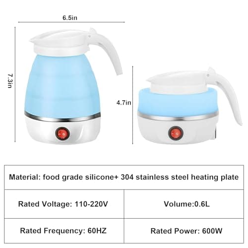 MKAEYYO Travel Kettle - Travel Kettles Electric Small, Portable Collapsible Kettle with Detachable Power Cord for Outdoor Hiking and Camping (Blue) — view 2