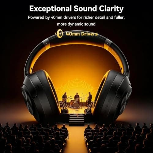 Monodeal Hybrid Active Noise Cancelling Headphones with 5 ENC Mic,Headphones Wireless 200H Playtime,Bluetooth Headphones 6.0 for Travel Workout,black — view 3