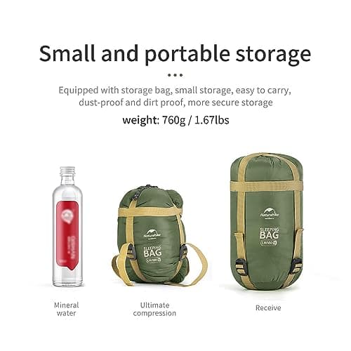 Naturehike Envelope Cotton Sleeping Bag for Adults and Kids 3-4 Season Lightweight Waterproof Camping Sleeping Equipment(Green XL) — view 6