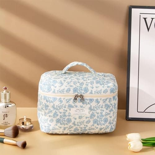 MerwDeeyt 3 Pcs Cotton Makeup Bags Blue Large Capacity Toiletries — view 5