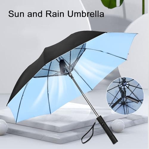 Annadue USB Rechargeable Umbrella with Fan, 2600mAh Power Bank (Blue) — view 2