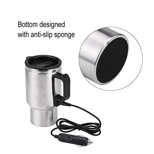 Akozon Electric Mug, 12V 450ml Stainless Steel Travel Heated Cup with Cigarette Lighter Cable — view 4