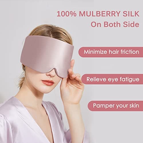 OLESILK Sleep Mask, 100% Natural Mulberry Silk Eye Mask for Women and Men with Adjustable Strap, Large in Size, Blindfold for All Night Sleep, Pink — view 4