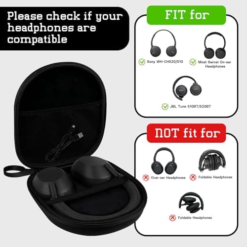 Muorruo Headphone Case Compatible with JBL Tune 510BT/520BT/670NC Live 460NC, with Sony WH-CH520/510, Portable Travel Case for Wireless On-Ear Headphones, Over-Ear Headphone Case (Black) — view 4