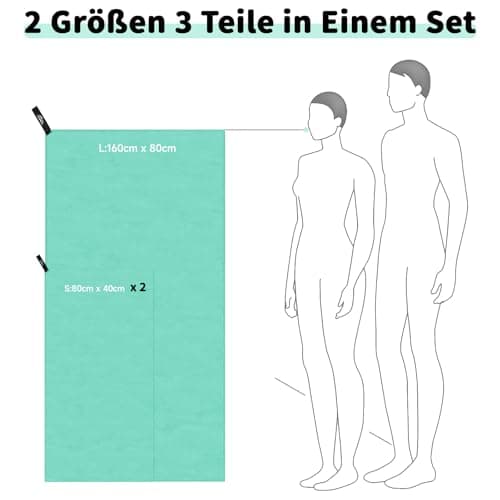 Pameil Microfibre Towel,3 Set(80 x 40cm x2 +160 x 80cm) Large Microfibre,Quick Dry Towel,Gym Workout Travel Swimming Beach Camp Outdoor Hiking (Navy blue) (Mint Green) — view 2
