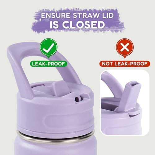 Fijinhom Kids Water Bottle for School, 360ml/12oz, Toddler Water Bottles with Straws, Stainless Steel Vacuum Insulated Water Bottles for Boys&Girls, Leak-Proof, BPA-Free,Purple — view 6