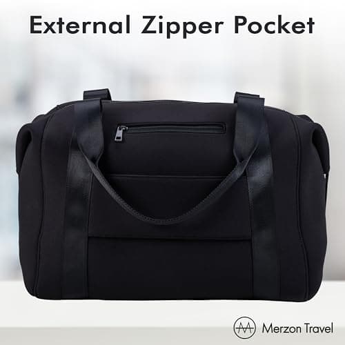 The Tomorrow Duffle from Merzon Travel, Weekender Carry On Duffle with 18L Capacity, TSA Approved Personal Item, Travel Bag with Trolley Sleeve, Made from Sturdy Neoprene and Nylon, NTB-714-BLK, Black — view 6