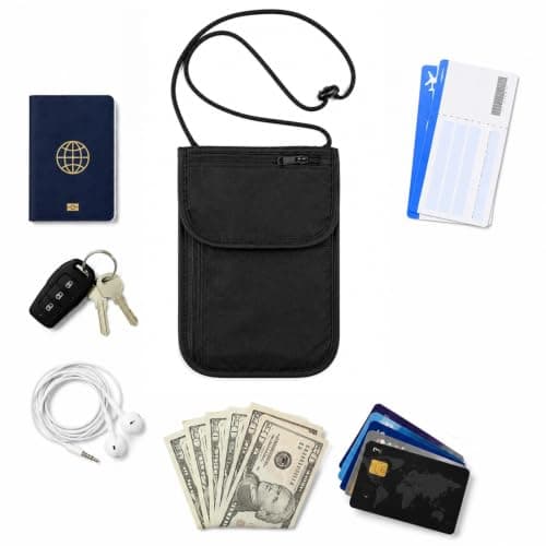 Jenck RFID Neck Wallet for Traveling Anti-Theft Hidden Passport Crossbody Bag (Black) — view 4