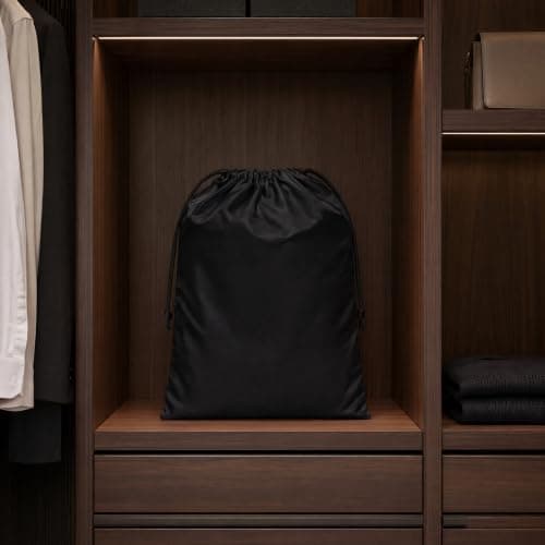 Satin Drawstring Dust‑Proof Storage Bag, Soft Anti‑Scratch Handbag Protective Pouch, Foldable Organizer for Luxury Purse Travel Closet Storage Black — view 3