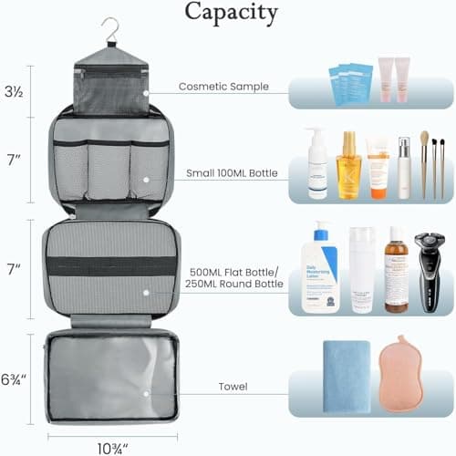 Maliton Hanging Toiletry Bag, Waterproof Foldable Wash Bag (Grey) — view 3