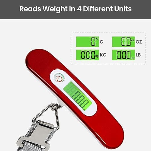 ASAB Digital Luggage Scale for Suitcase Electronic Weighing Scale Ergonomic Grip 50KG Capacity Hanging Travel Luggage Weight Scale Backlit LCD Display Tare Function Overload Indicator 4 Weight Units — view 4