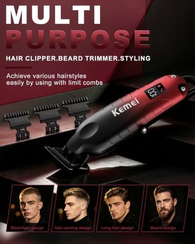 KEMEI 2499 Professional Beard/Hair Trimmer for Men, Black-Red Gradient — view 5