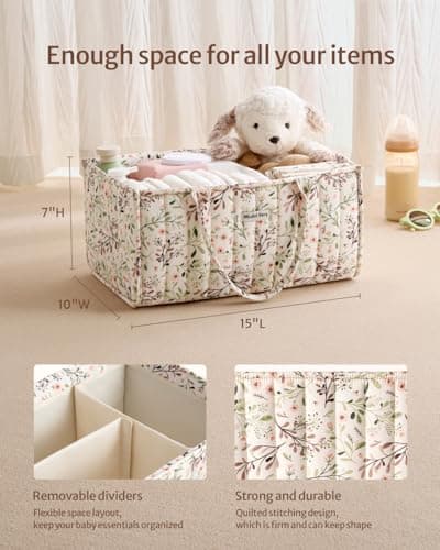 Blissful Diary Nappy Caddy Organiser, Baby Diaper Caddy for Nappy Station, Stylish Storage Basket for Newborn Essentials, Baby Shower Gifts for Girl or Boy,Pastoral Daisy — view 3