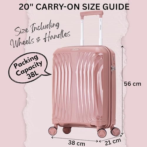 DK Luggage Carry-on 20” Cabin EasyJet, BA, Jet 2 Hard Shell Approved Hand Luggage Polypropylene Suitcase 4 Wheel Spinner Luggage (Gold ST81, Cabin) — view 2