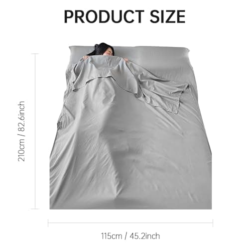 Sleeping Bag Liner, Lightweight Sleeping Bag 210 x 115 cm, Cotton Feel Travel Sheet With Pillow Slot for Camping, Hiking, Hostels & One Of Your Backpacking Essentials — view 2