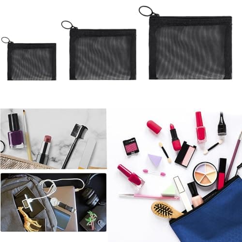 6 Packs Mini Zipper Toiletry Bag, Clear Mesh Zipper Cosmetic Small Purse Black Nylon Waterproof Small Purse Makeup Bag for Women, Portable Office Stationery Pouch. — view 5