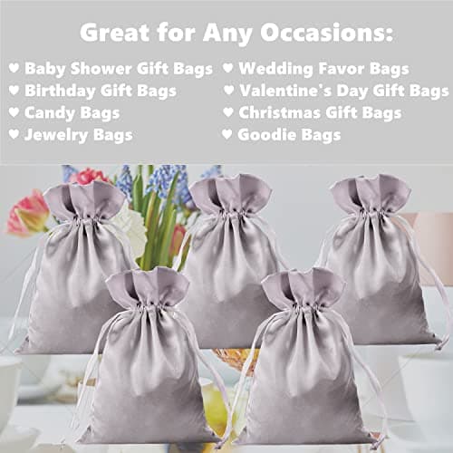 Gbateri 35 Pack 5X7 Inch Silver Satin Gift Bags With Drawstring - Small Jewelry Pouches for Wedding Favors, Christmas, Baby Shower Party - Silk Jewellery Packing — view 4