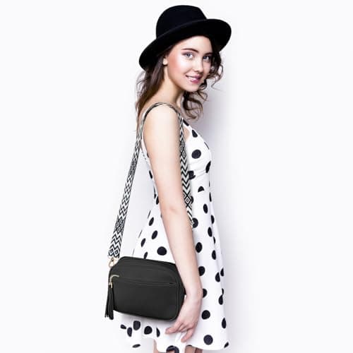 Kememo Small Cross body Bag for Women, Faux Leather Handbags & Shoulder Bags Camera CrossBody Bag with Adjustable Wide Strap for Travel Shopping Work Daily Use, Black — view 2