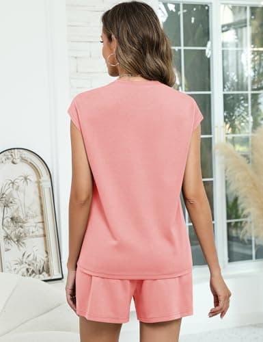 Rapbin Womens Loungewear Set Cap Sleeve T-Shirt Shorts Pockets Drawstring — view 6