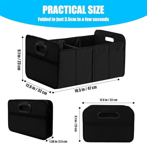 XIAOHILL Foldable Reinforced Base Car Boot Organiser, Black — view 2