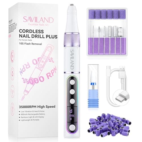 SAVILAND Cordless Electric Nail Drill 35000 RPM: 30S Fast Removal