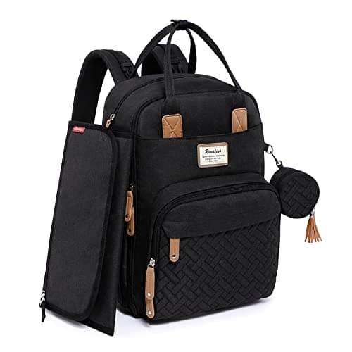 RUVALINO Baby Changing Bag Backpack, Neutral All-in-One Baby Bags for, Multifunction Large Travel Backpack with Portable Changing Pad, Stroller Straps, Pacifier Case and Insulated Pockets, Black