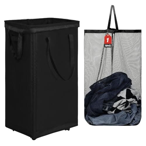 DOKEHOM 90L X-Large Rolling Laundry Basket Hamper on Wheels, Black