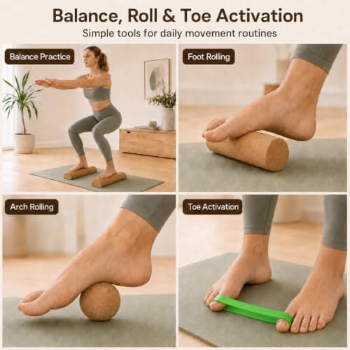 Craicidios Cork Balance Board for Feet with Foot Roller, Ball and Toe Bands — view 6