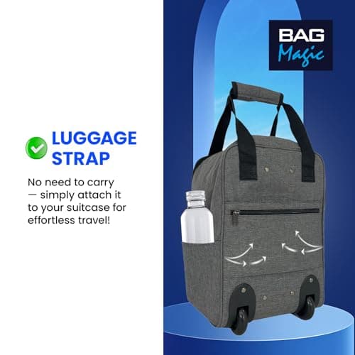 Bordlite RyanAir Approved Cabin Holdall on Wheels, Extendable Handle, Multi Pocket Twill Travel Bag - 40x25x20cm - Grey — view 6