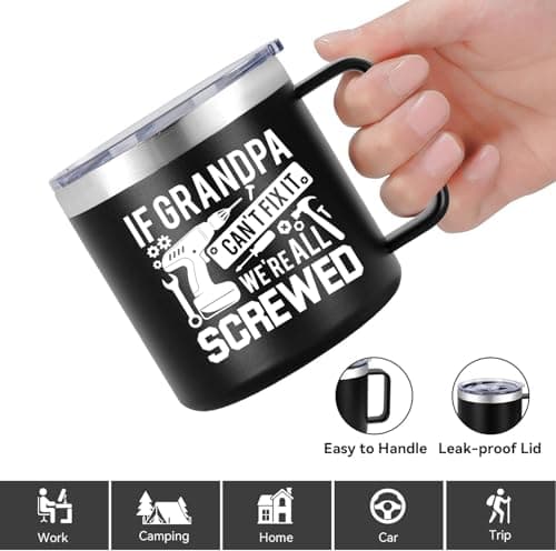 Xinvast If Grandpa Cant Fix It were All Screwed Mug, Stainless Steel Double Wall Vacuum Metal Coffee Tumbler Cup for Grandfather 14 oz — view 2