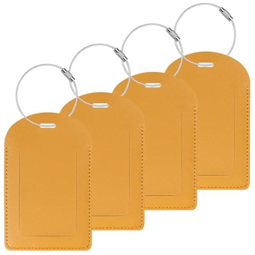 Gloppie Luggage Tags 4 Pack TSA Approved Luggage Tag for Suitcase PU Leather Travel Bag Tags Name Tags with Privacy Cover Yellow