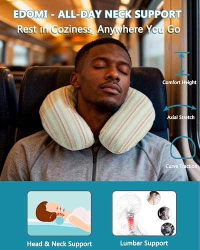 Edomi Buckwheat U Shaped Neck Pillow - 12''x12'' Adjustable Cervical Support Pillow with Breathable Buckwheat Hulls, Removable Cotton Cover, Ideal for Airplane, Office or Home Use (Grey) — view 4