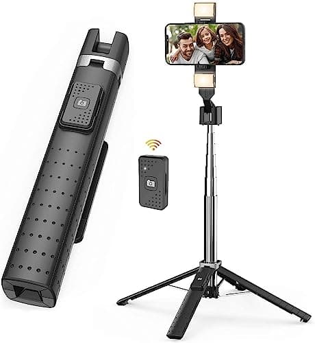 Selfie Stick Tripod Quadrapod with 2 Rechargeable Fill Light, Extendable Tripod with Bluetooth Remote, Stainless Steel, 3 Light Modes, 9 Brightness Levels, Compatible for All iPhone & Android — view 5