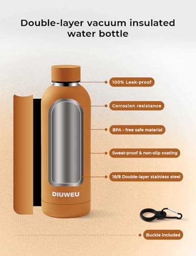 Stainless Steel Water Bottle Double Wall, Insulated Metal Water Bottle with Clip, 350ml/500ml/750ml/1L, BPA Free, 24hrs Cold & 12hrs Hot, Suitable for Sports, Camping, Hiking, Cycling, Gym, Travel — view 4