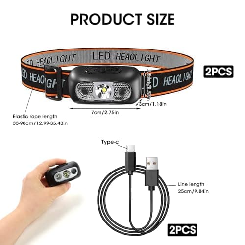 Fadbuds 2 Pack Head Torch Rechargeable, LED Headlamp Waterproof Lightweight — view 2