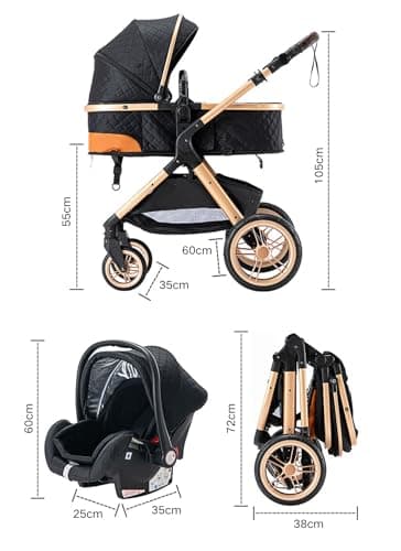 GLOKID 3 in 1 Prams Travel System, 0-4 Years, Foldable, Compact and Reclining Baby Pushchair, Aluminum Frame, Accessories, Nursery Bag、Cream — view 6