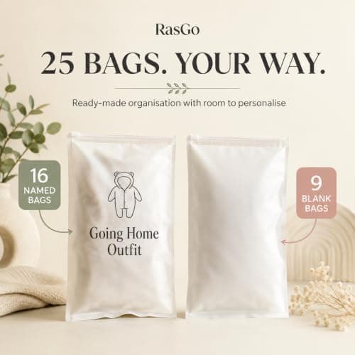 RasGo Hospital Bag Organisers for Maternity & Labour – 25 Pack Waterproof Ziplock Pouches Labelled & Blank – Mum & Newborn Baby Hospital Packing Set — view 6
