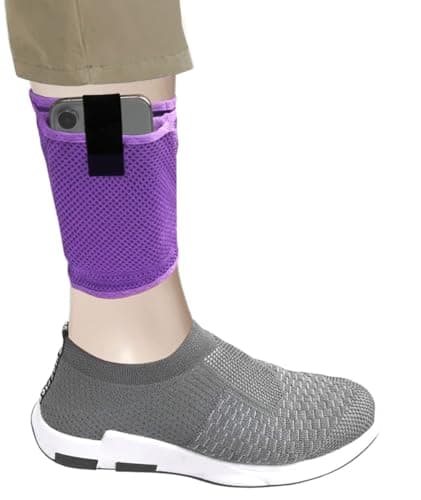 Concealed Ankle Security Pouch – Breathable Mesh Travel Wallet for Hidden Cash, Passport & Small Items – Invisible Leg Band for Flights, Hiking, Festivals, Sports, Running (L-XL, Purple)