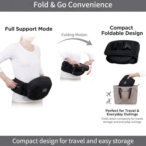 Bebamour Baby Hip Seat Carrier, Ergonomic Waist Seat for Baby & Toddler, Hands-Free Side Carry Support, Padded Waist Belt, Lightweight Design, Black — view 6